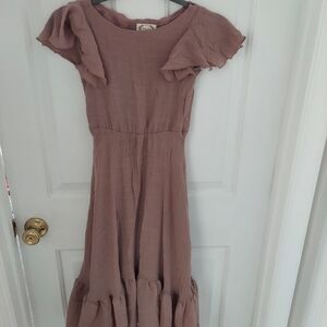 Mauve Ruffle Sleeve Maxi Dress
